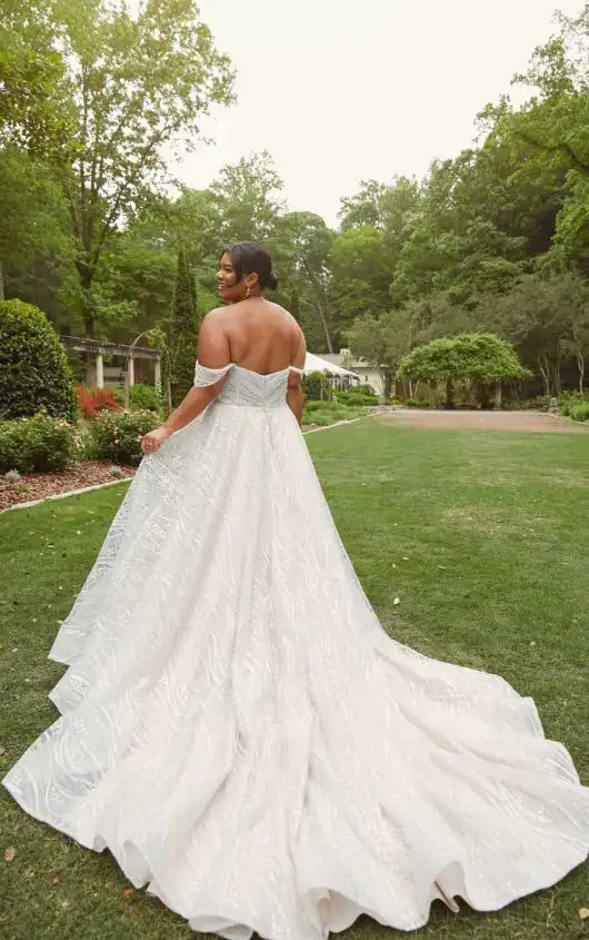 Luxe A-Line Wedding Dress with Sequin Sparkle Graphic Lace, D3648+, by Essense of Australia