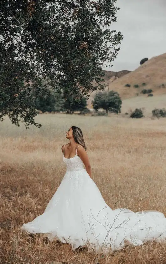 Modern Ballgown Wedding Dress with Square Neckline, D3386, by Essense of Australia