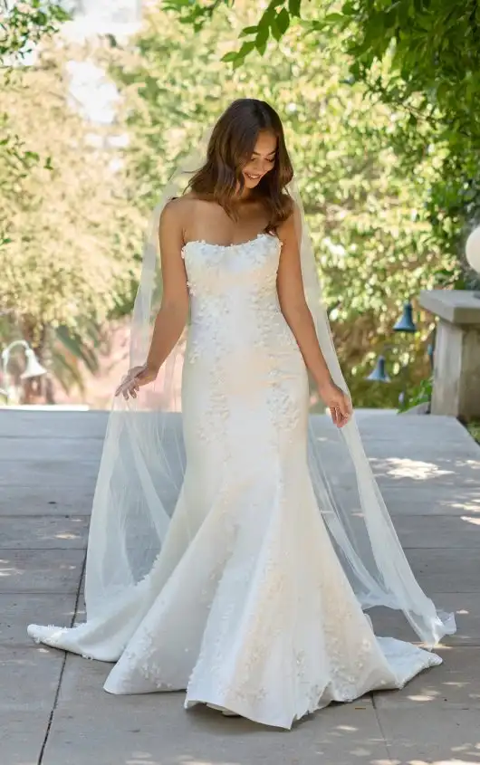 Fit and Flare Wedding Dress with Cat Eye Neckline, D4257, by Essense of Australia
