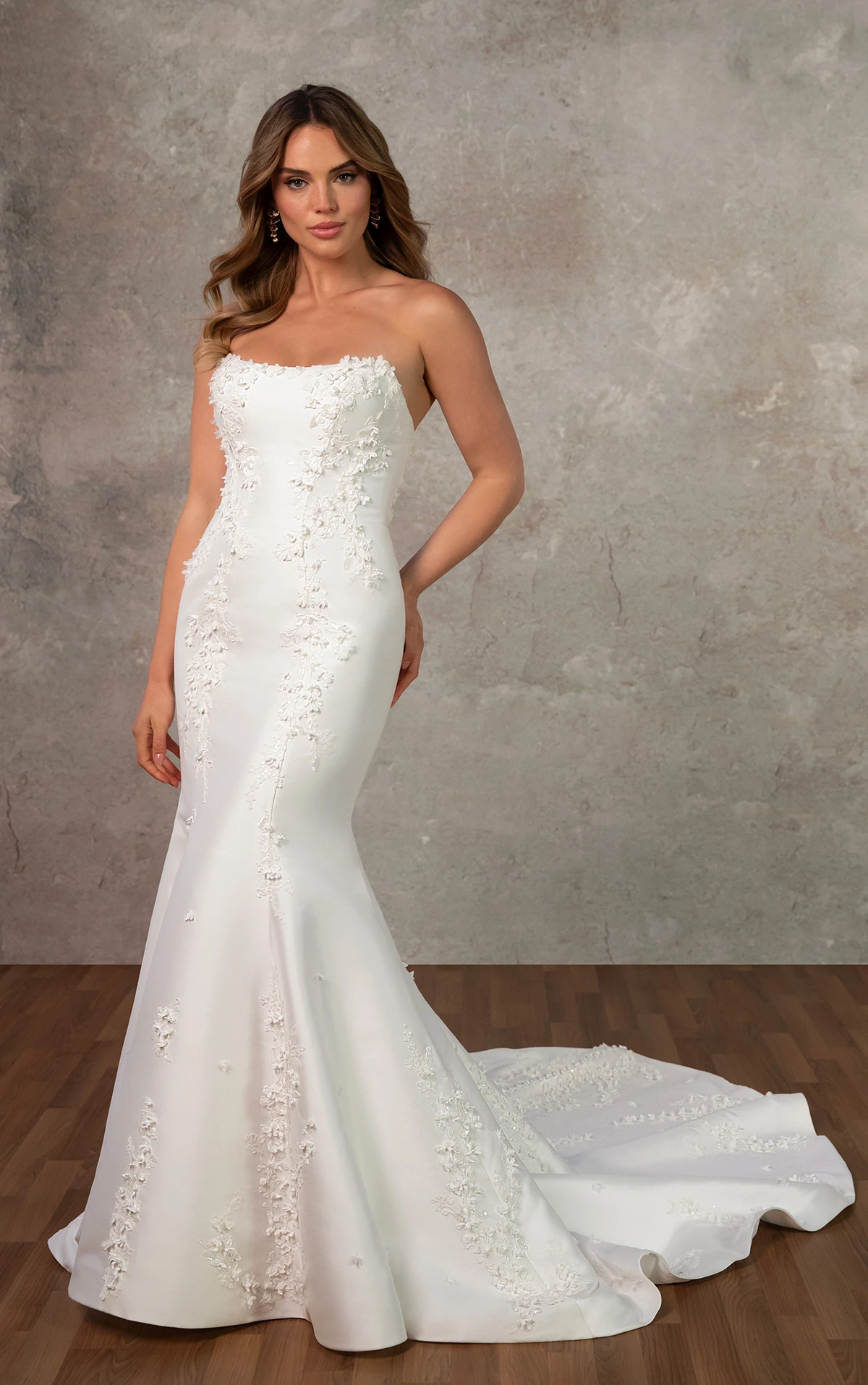 d4257 Fit and Flare Wedding Dress with Cat Eye Neckline by Essense of Australia