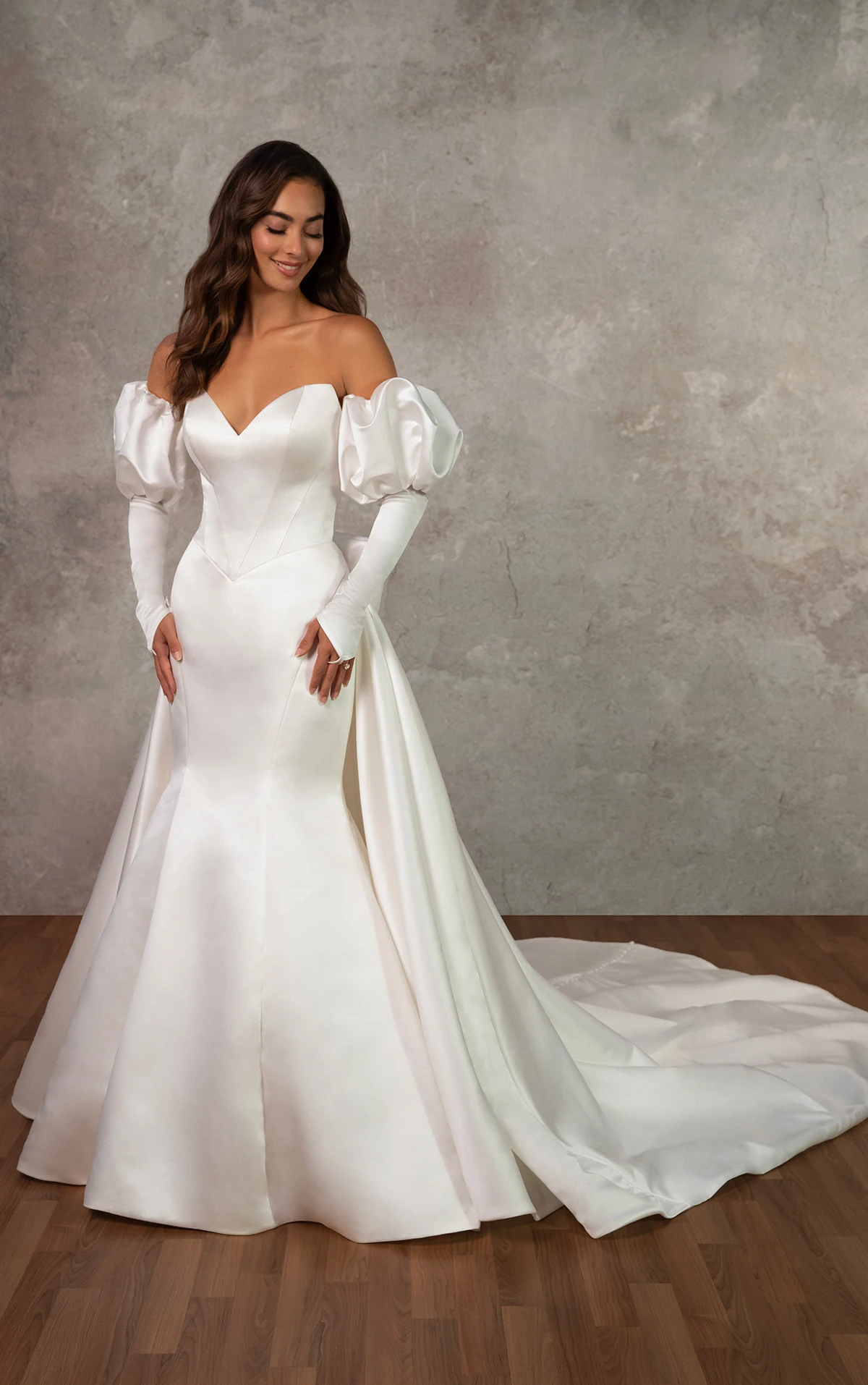 d4369 Strapless Grand Satin Fit-and-Flare Wedding Dress with Bow Back by Essense of Australia