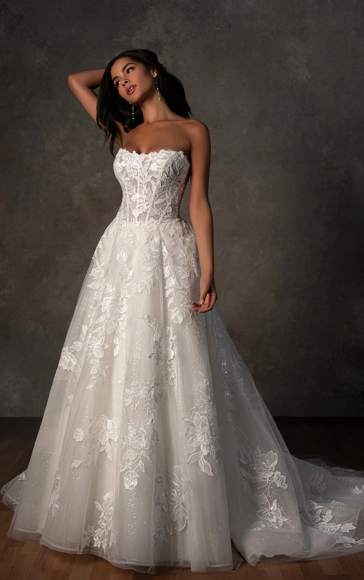 d4403 Strapless Leafy Lace Ballgown with Sweetheart Neckline by Essense of Australia