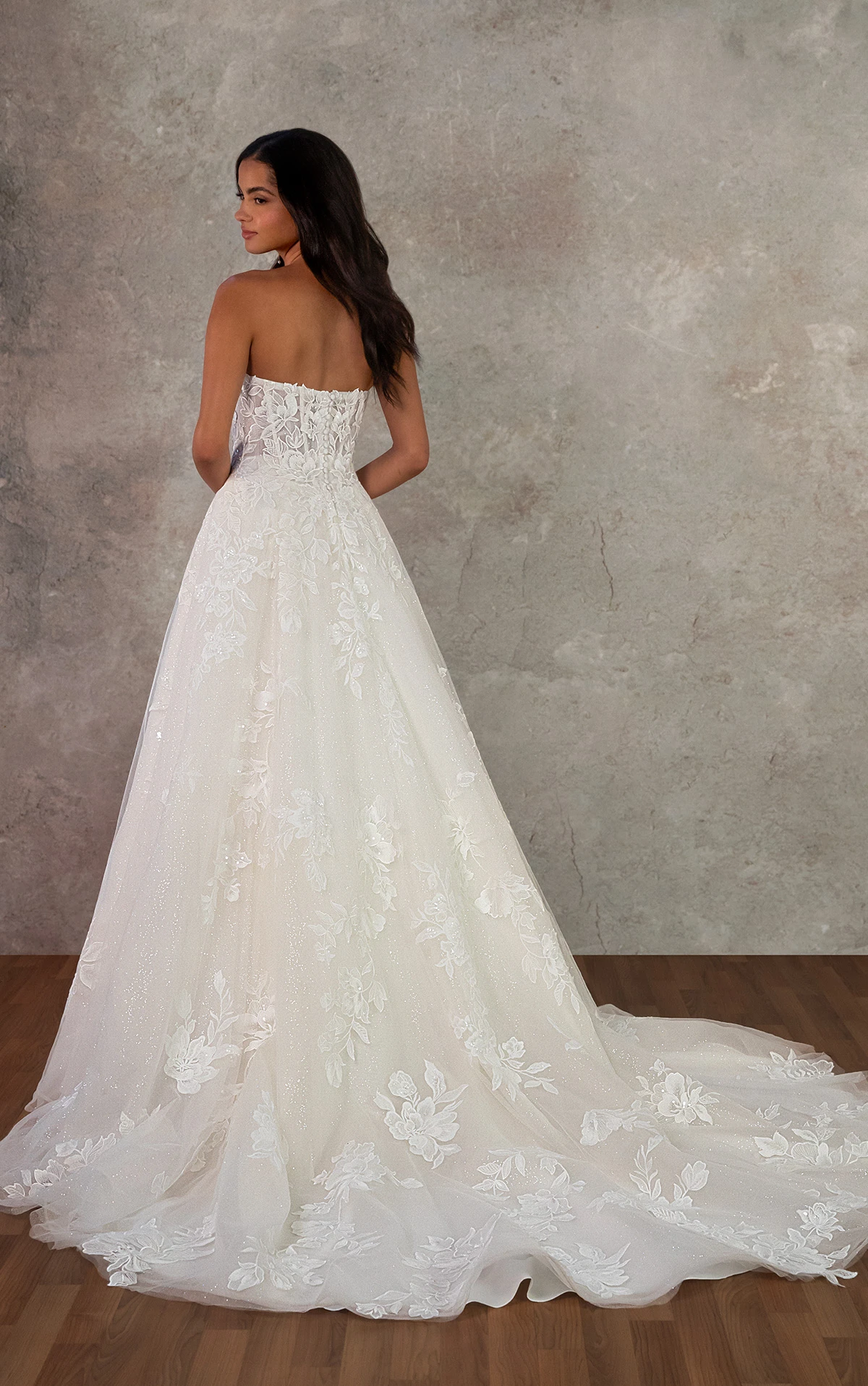 d4403 Strapless Leafy Lace Ballgown with Sweetheart Neckline by Essense of Australia