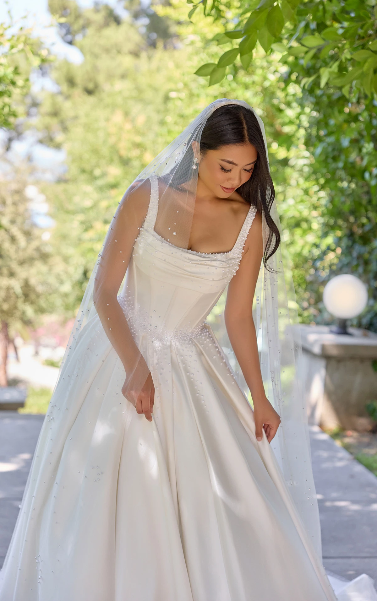 d4418 Mikado Ballgown with Draped Neckline and Cascading Pearl Detail by Essense of Australia