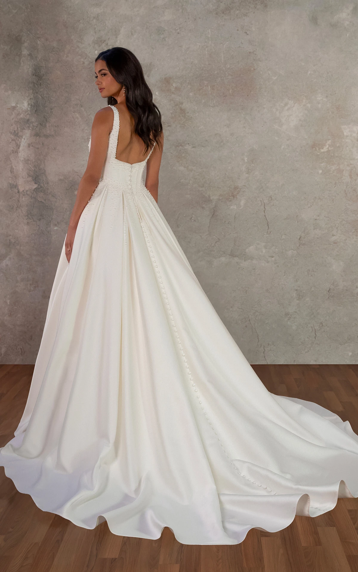d4418 Mikado Ballgown with Draped Neckline and Cascading Pearl Detail by Essense of Australia