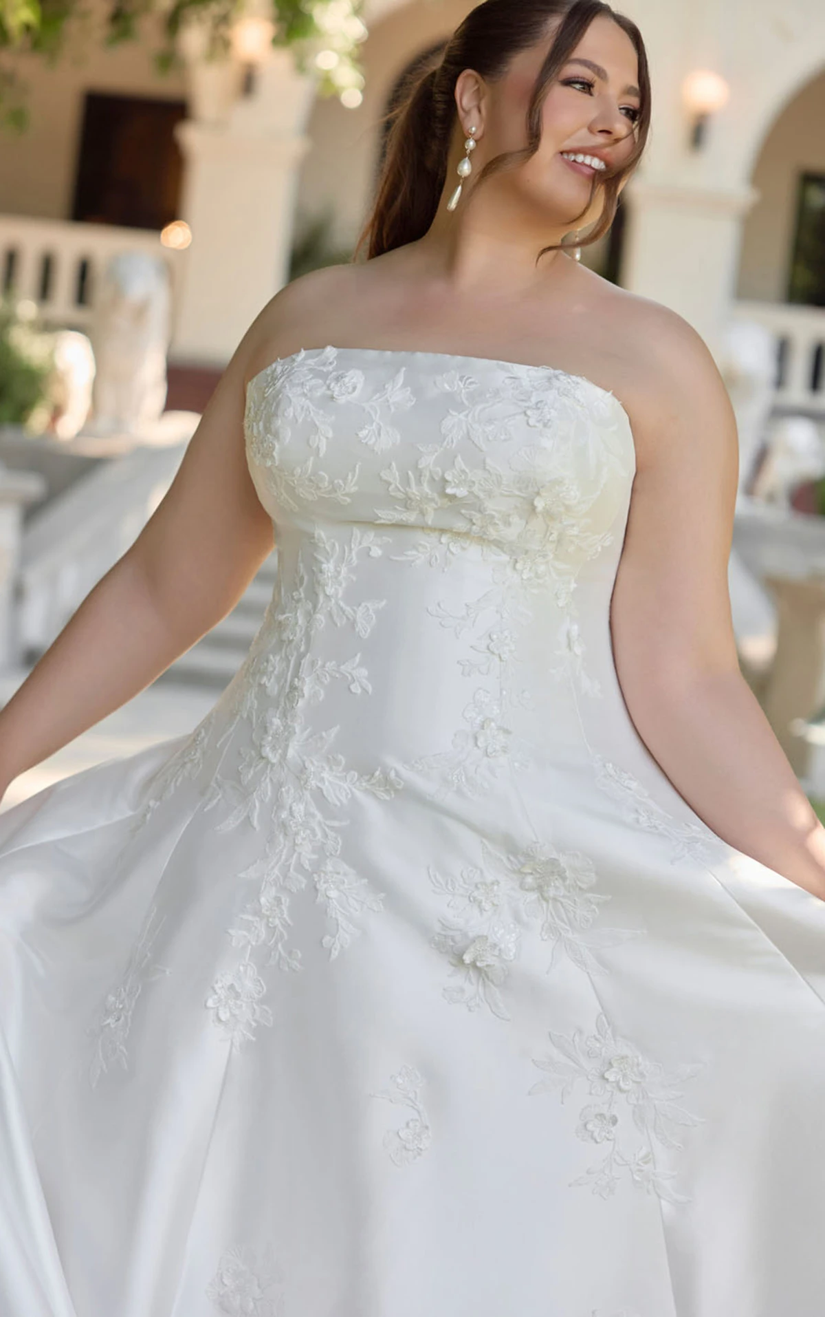 d4479+ Strapless Shell Mikado Plus Size A-Line Wedding Dress with Lace and Hip Volume by Essense of Australia