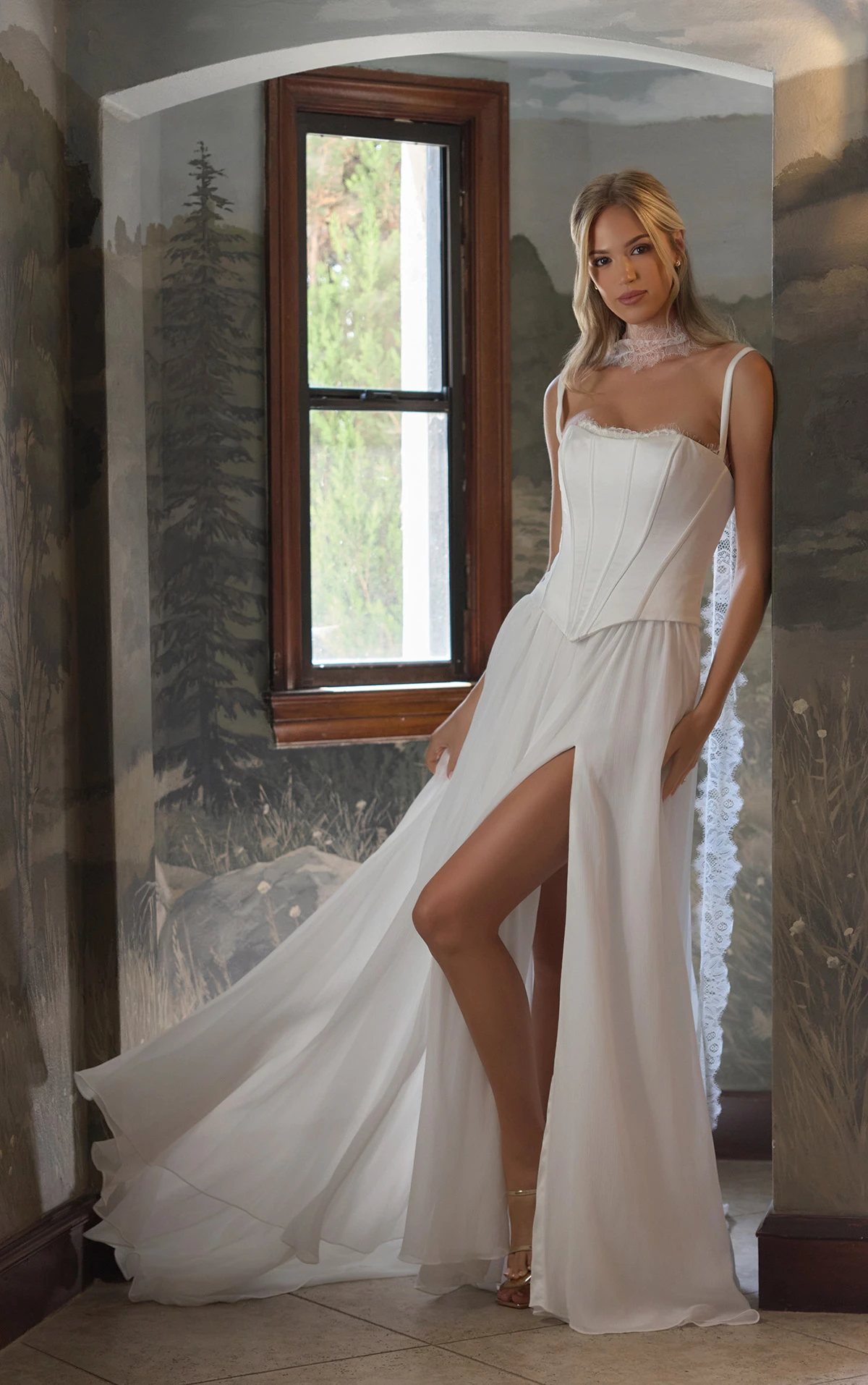 d4483 Two-Piece Lace and Chiffon A-Line Gown with Strapless Bodice by Essense of Australia