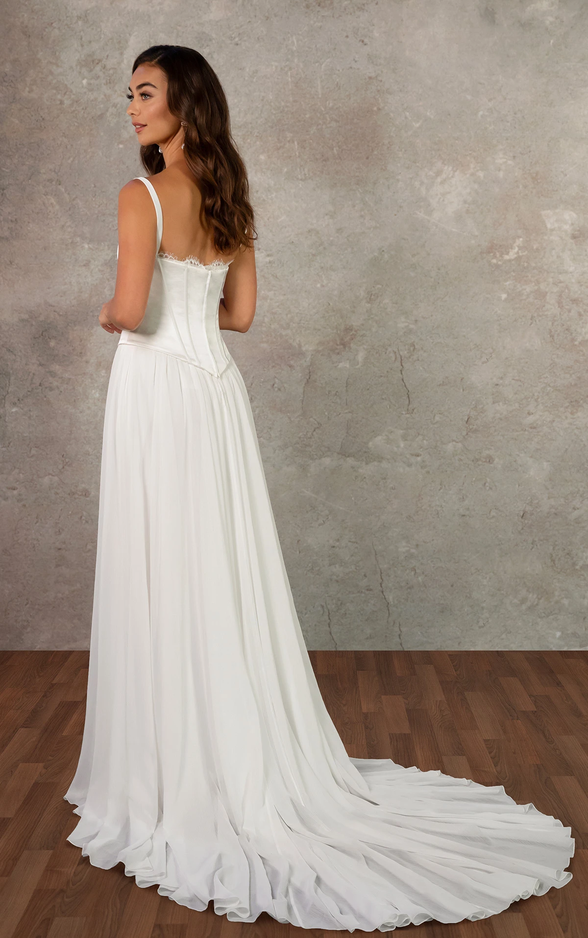 d4483 Two-Piece Lace and Chiffon A-Line Gown with Strapless Bodice by Essense of Australia