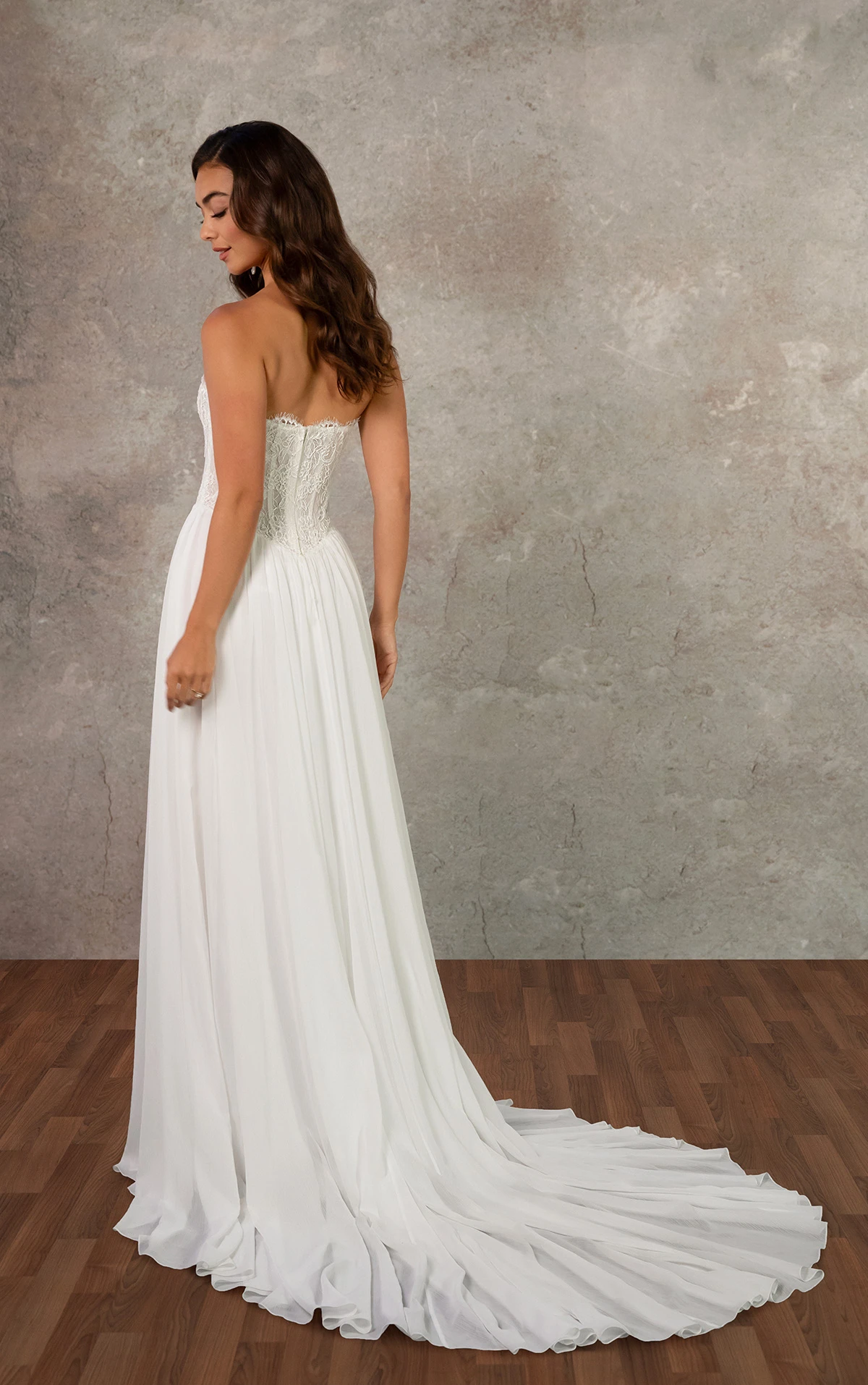 d4483 Two-Piece Lace and Chiffon A-Line Gown with Strapless Bodice by Essense of Australia