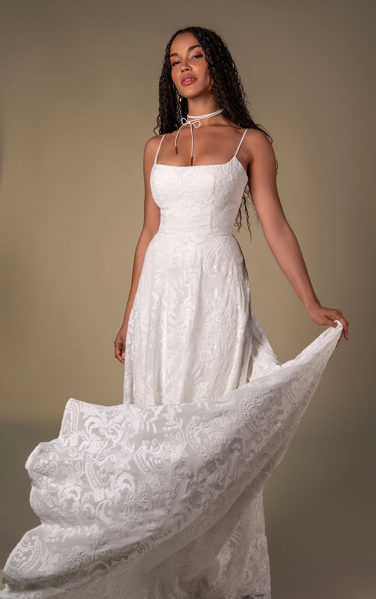 destin Soft Lace A-Line Wedding Dress with Scoop Neckline and Spaghetti Straps by All Who Wander