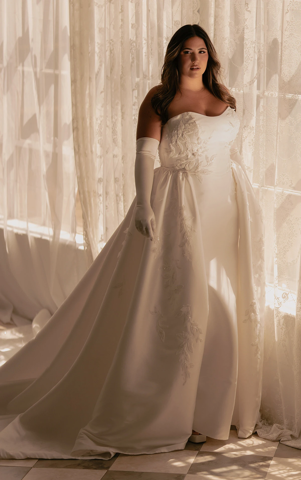 ml1942 Strapless Fit-and-Flare Wedding Dress with Detachable Overskirt by Martina Liana