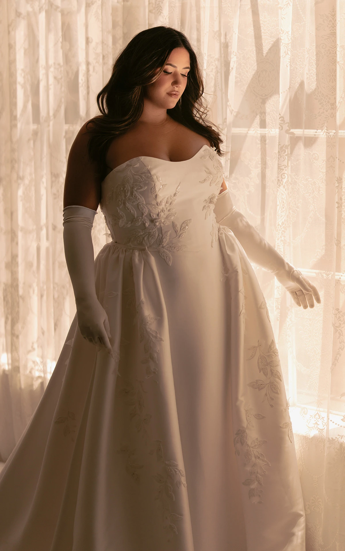 ml1942+ Strapless Plus Size Fit-and-Flare Wedding Dress with Detachable Overskirt by Martina Liana