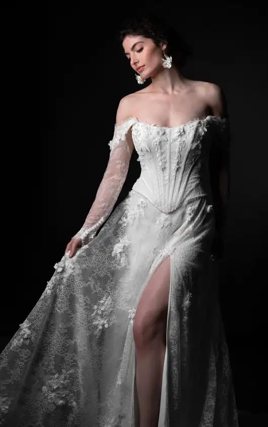 Strapless Faux Two-Piece A-Line Wedding Dress with Detachable Sleeves, ML1953, by Martina Liana