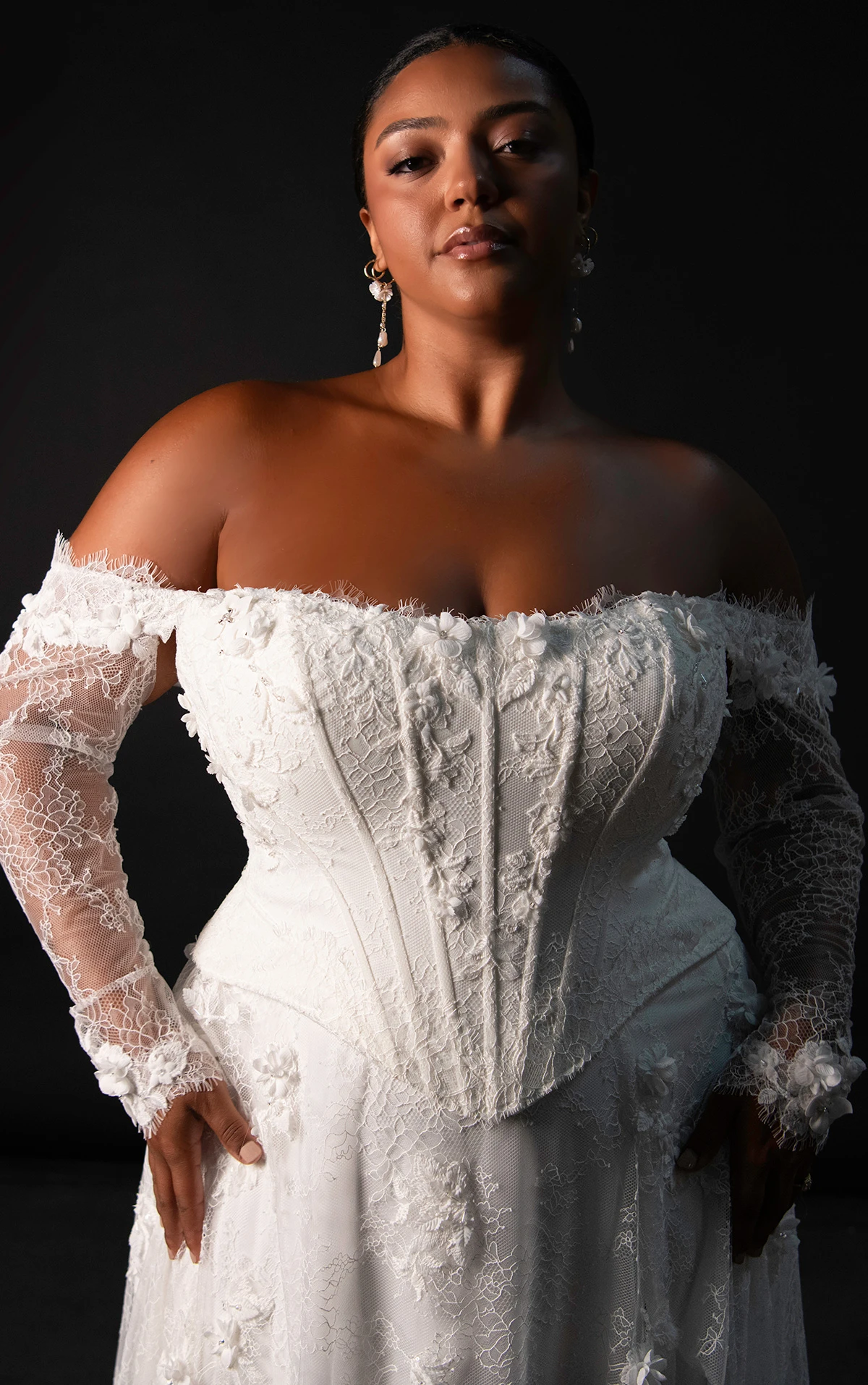 ml1953+ Strapless Faux Two-Piece A-Line Plus Size Wedding Dress with Detachable Sleeves by Martina Liana