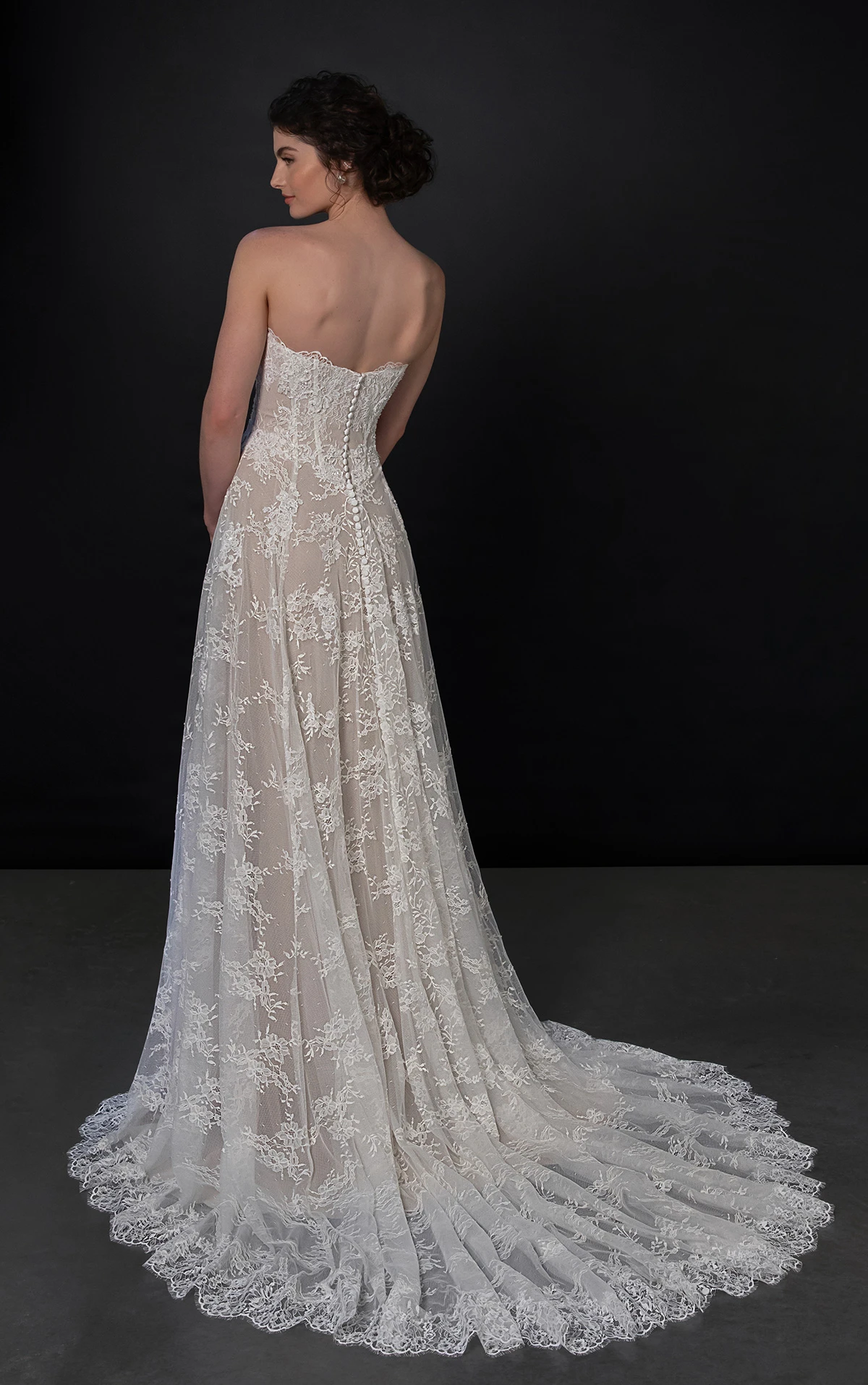 ml1954 Strapless Lace A-Line Wedding Dress with Basque Waist and Detachable Sleeves by Martina Liana
