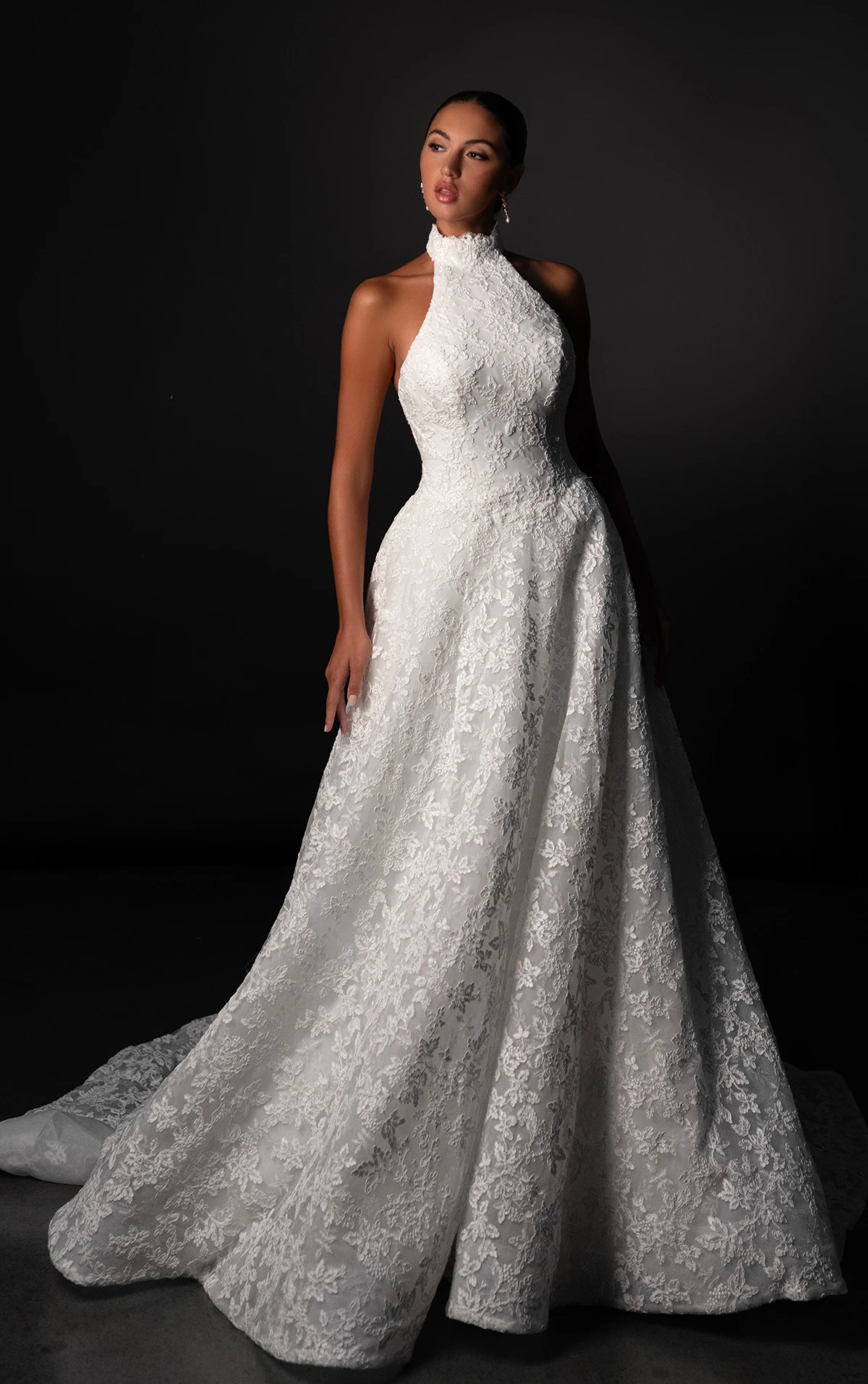 ml1991 Halter Floral Lace A-Line Wedding Dress by Martina Liana