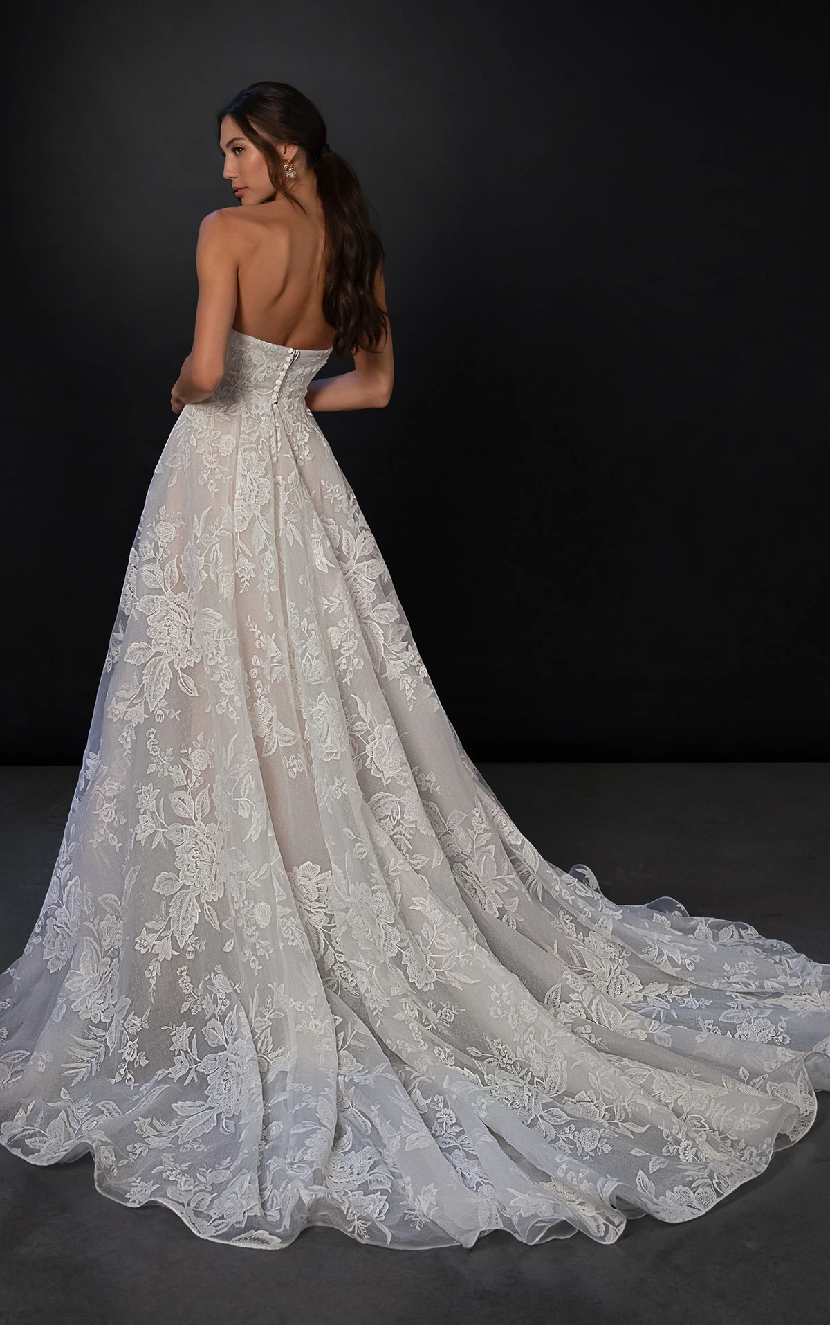 ml1996 Strapless Organza Ballgown Wedding Dress with Lace Appliqués by Martina Liana