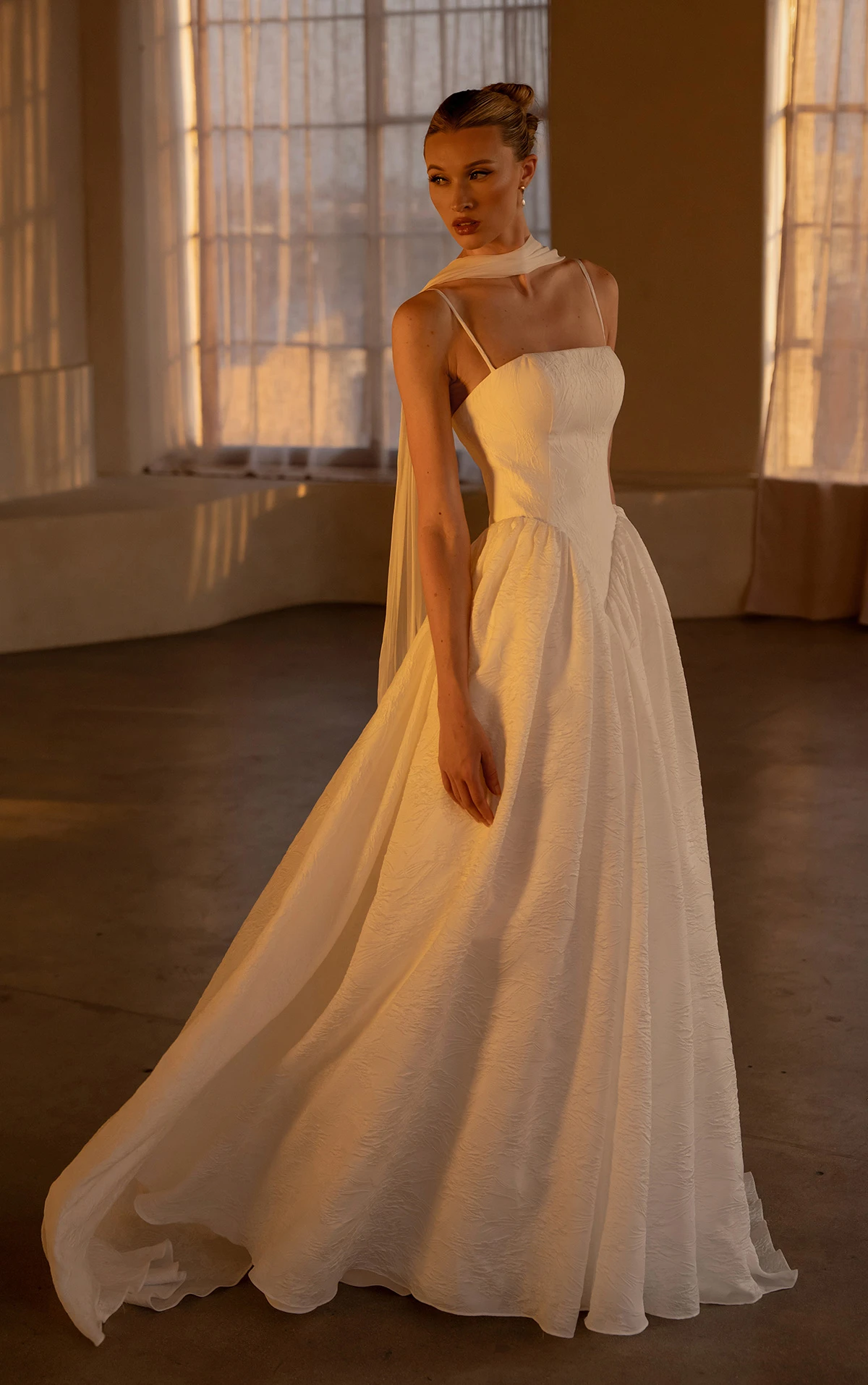 ml1998 Straight Across A-Line Wedding Dress with Spaghetti Straps by Martina Liana