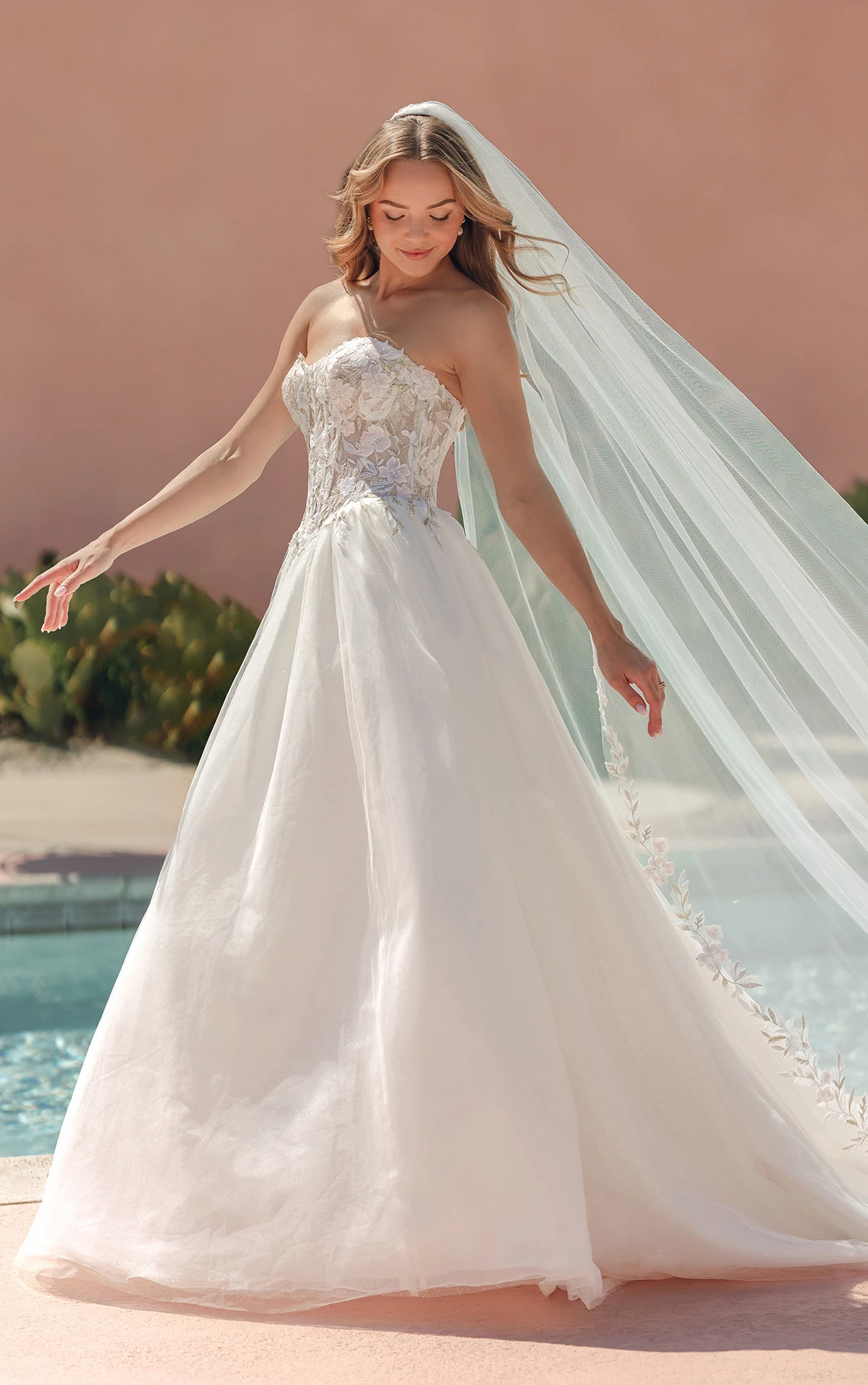sy8181 Strapless Ballgown Wedding Dress with Sheer Bodice and Cutout Lace Appliqués by Stella York