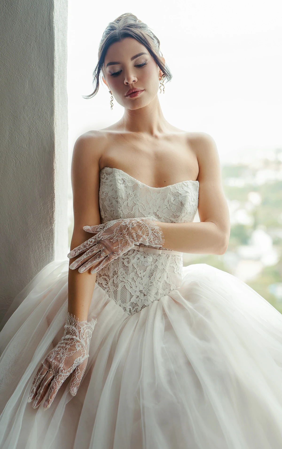 sy8189 Strapless Lace Ballgown Wedding Dress with Detachable Velvet Bow by Stella York