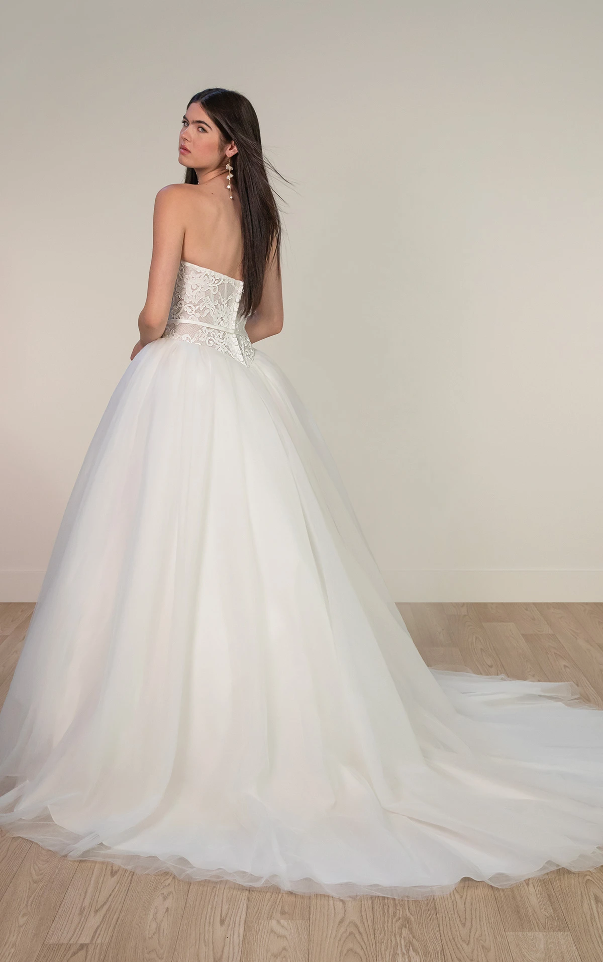 sy8189 Strapless Lace Ballgown Wedding Dress with Detachable Velvet Bow by Stella York