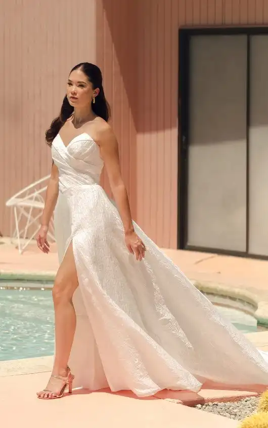 A-Line Wedding Dress with Sweetheart Neckline and High Leg Slit, SY8191, by Stella York