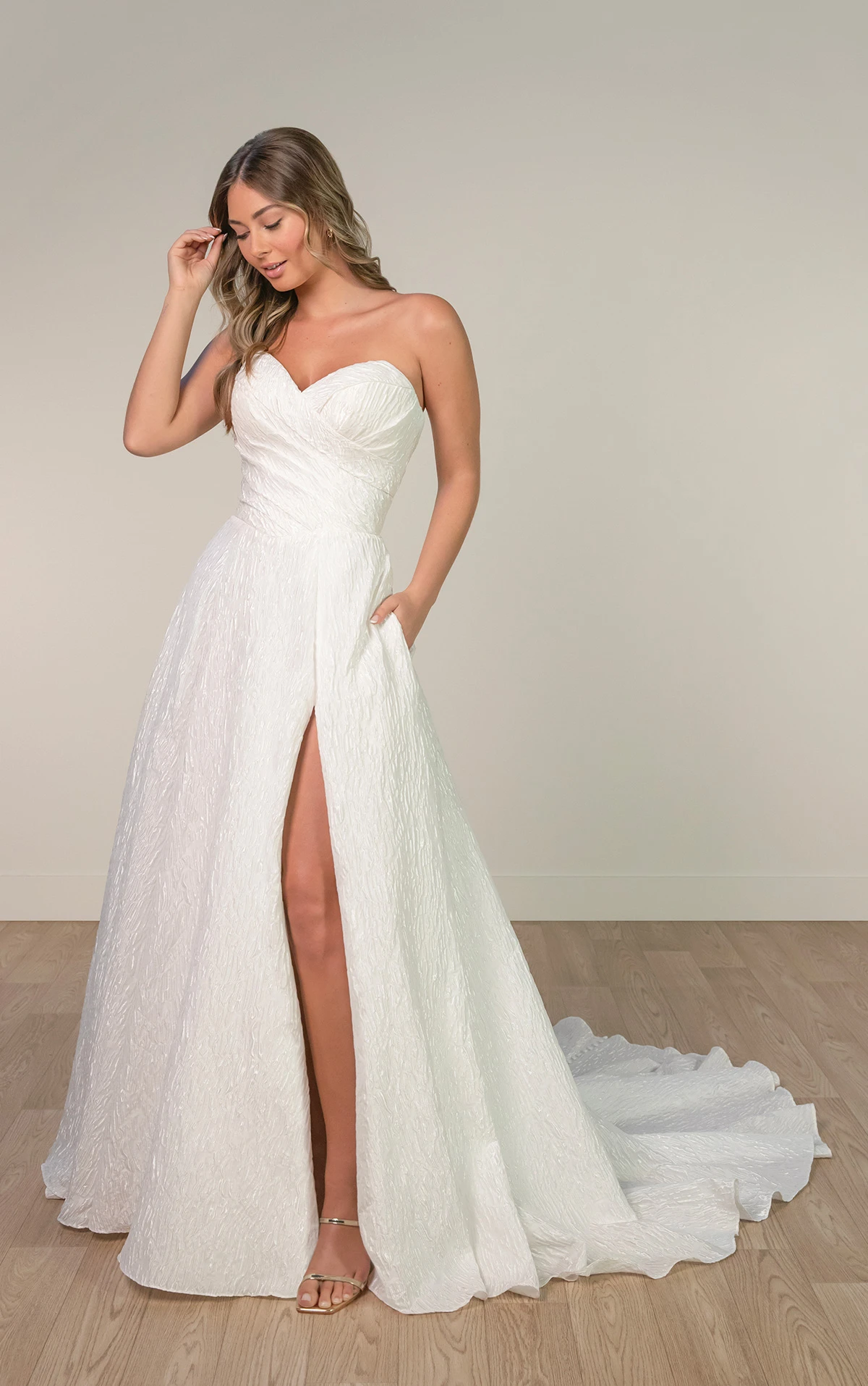 sy8191 A-Line Wedding Dress with Sweetheart Neckline and High Leg Slit by Stella York