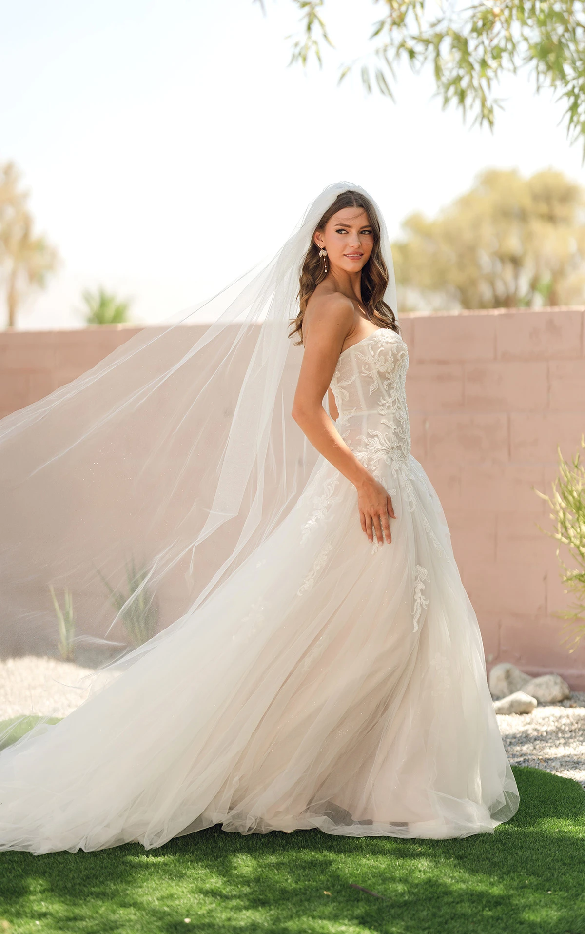 sy8205 Strapless Glitter Tulle Drop Waist Wedding dress with Scrolling Sequin Lace by Stella York