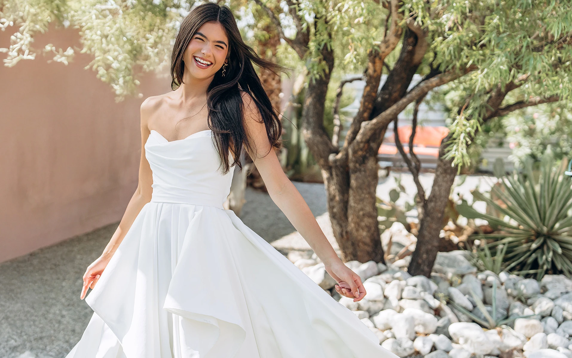 sy8212 Strapless Satin A-Line Wedding Dress with Ruffle Pick-Ups by Stella York