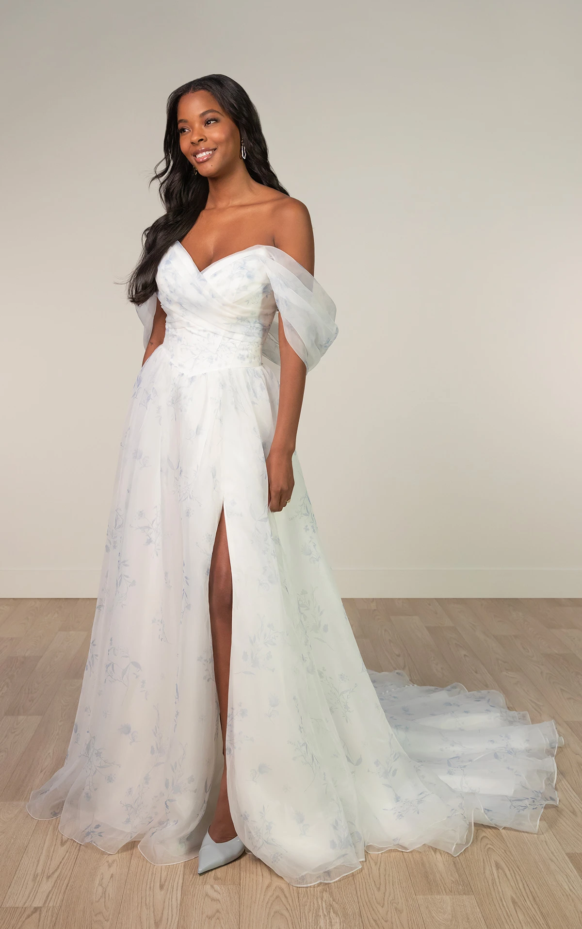 sy8215 Printed Organza Off-the-Shoulder Wedding Dress with Basque Waist by Stella York