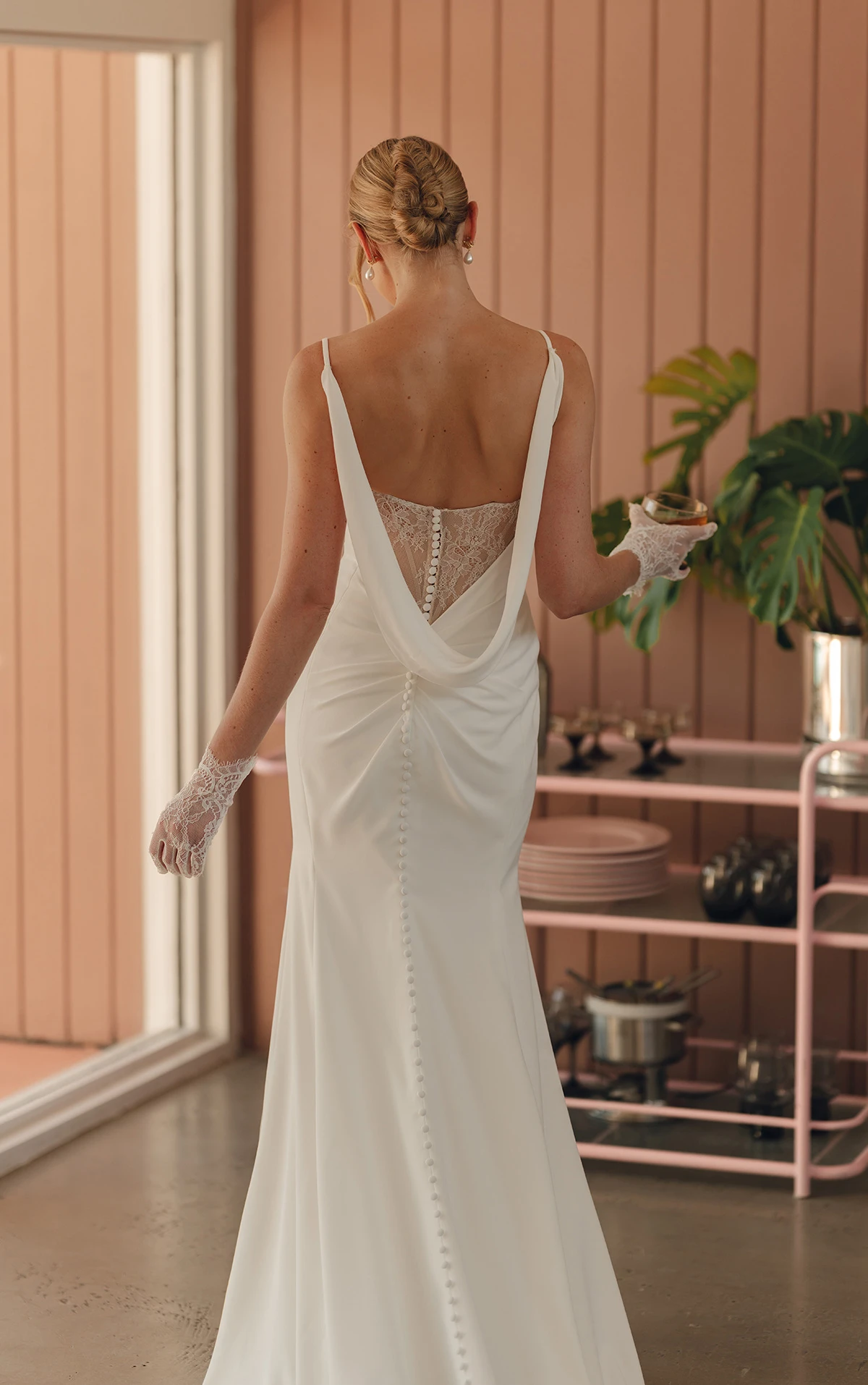sy8224 Sheath Wedding Dress with Spaghetti Straps and Detachable Cowl by Stella York