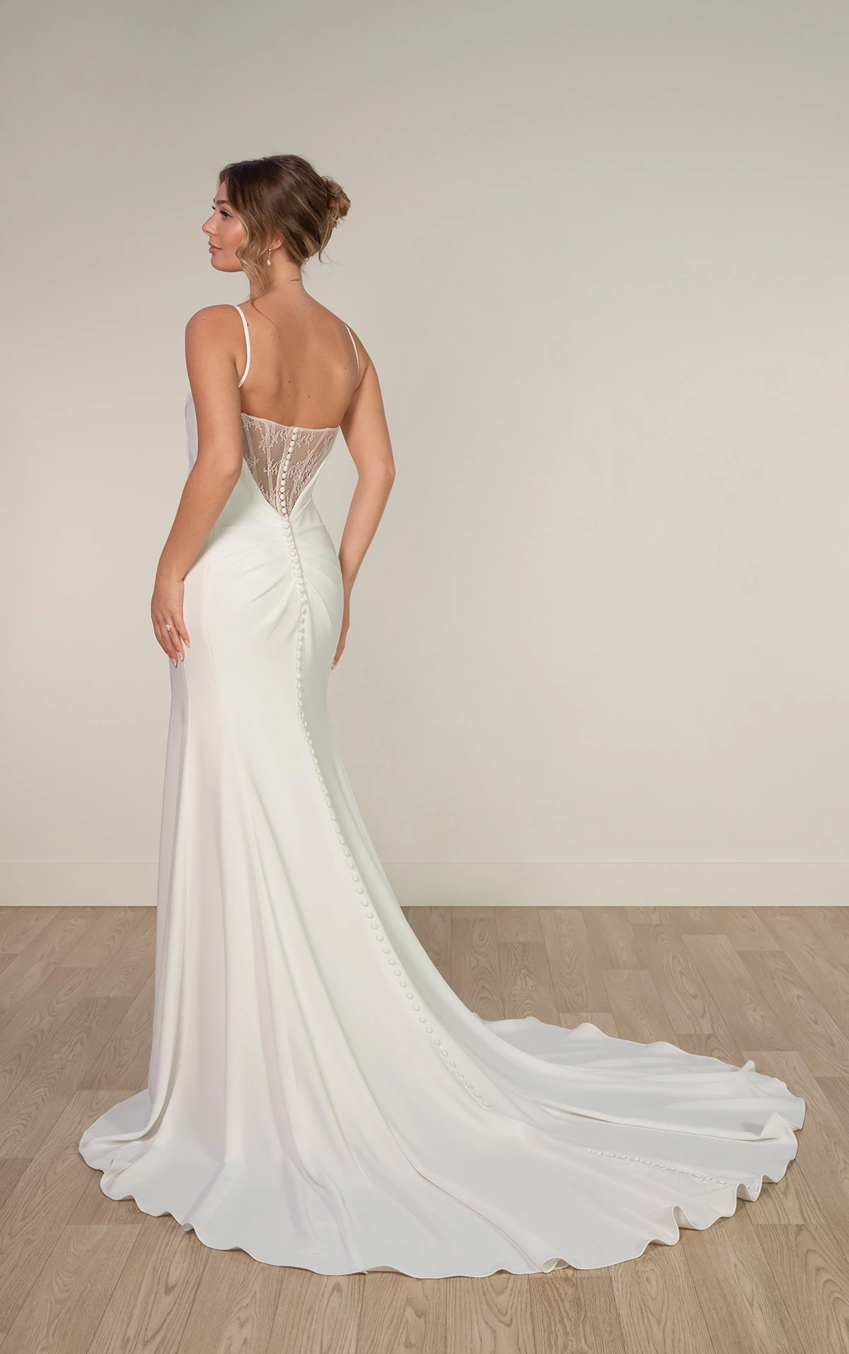 sy8224 Sheath Wedding Dress with Spaghetti Straps and Detachable Cowl by Stella York