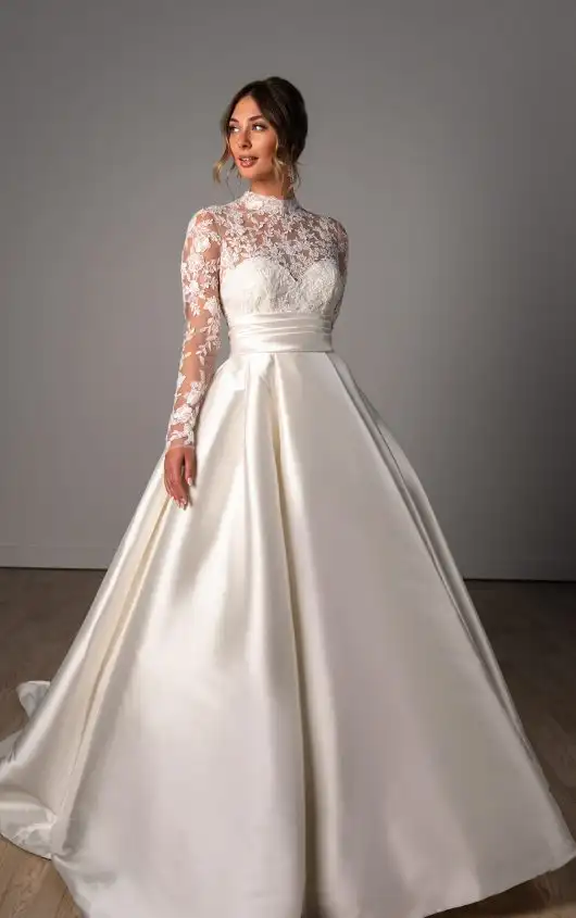 Modest A-Line Wedding Dress with Long Sleeves and High Neckline, SY8230, by Stella York