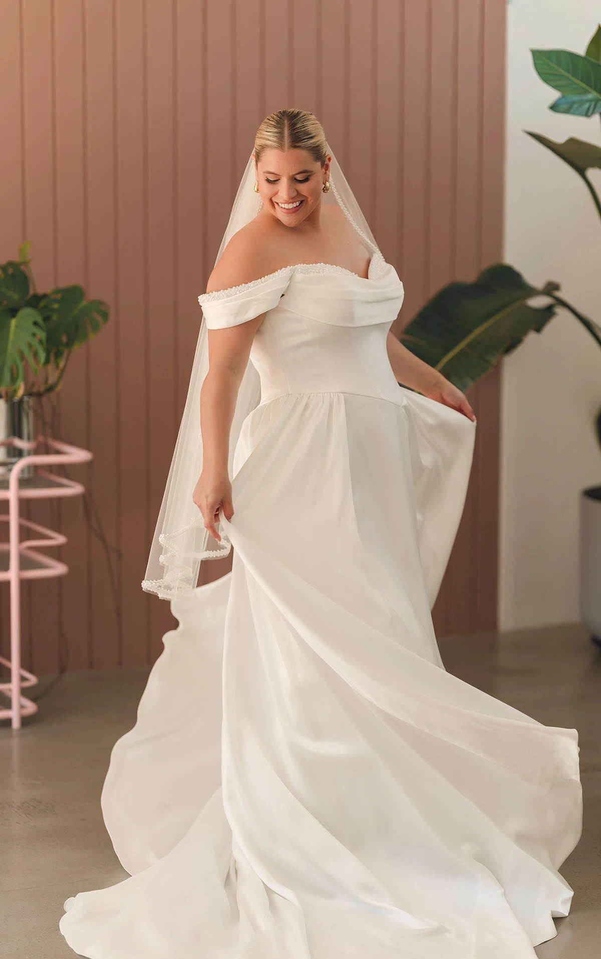 sy8236 Satin A-Line Wedding Dress with Pearl Sweetheart Neckline by Stella York