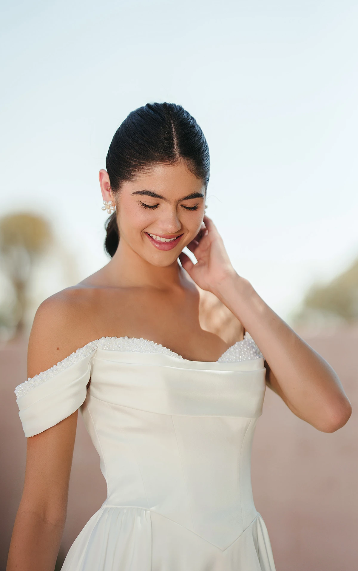 sy8236 Satin A-Line Wedding Dress with Pearl Sweetheart Neckline by Stella York