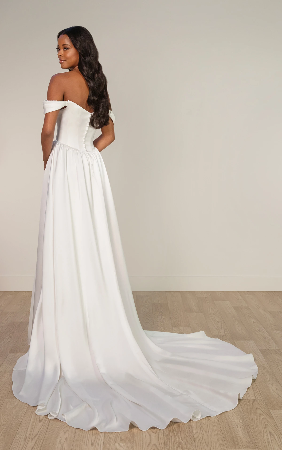 sy8236 Satin A-Line Wedding Dress with Pearl Sweetheart Neckline by Stella York