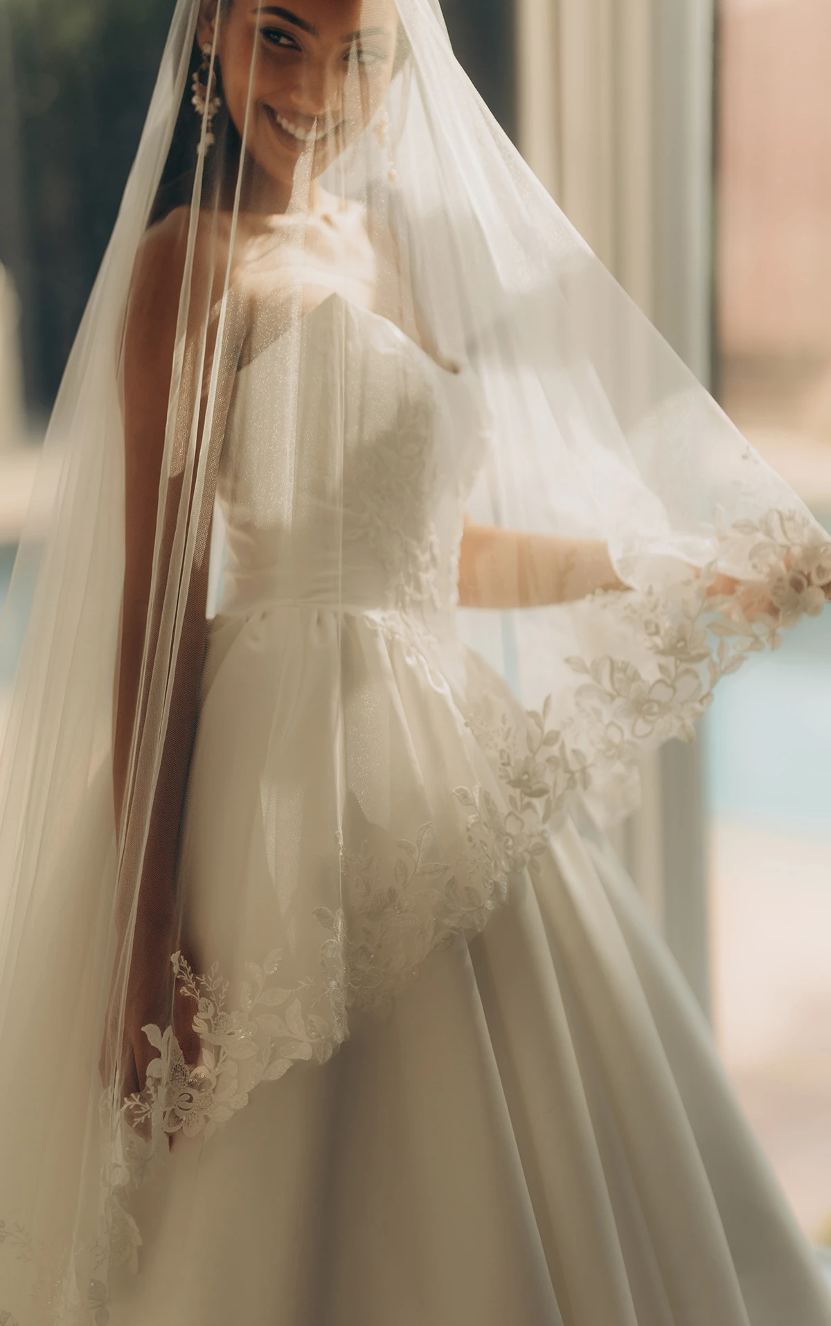 sy8239 Strapless Grand Satin Ballgown Wedding Dress with Cat-Eye Neckline and Sculpted Pleats by Stella York