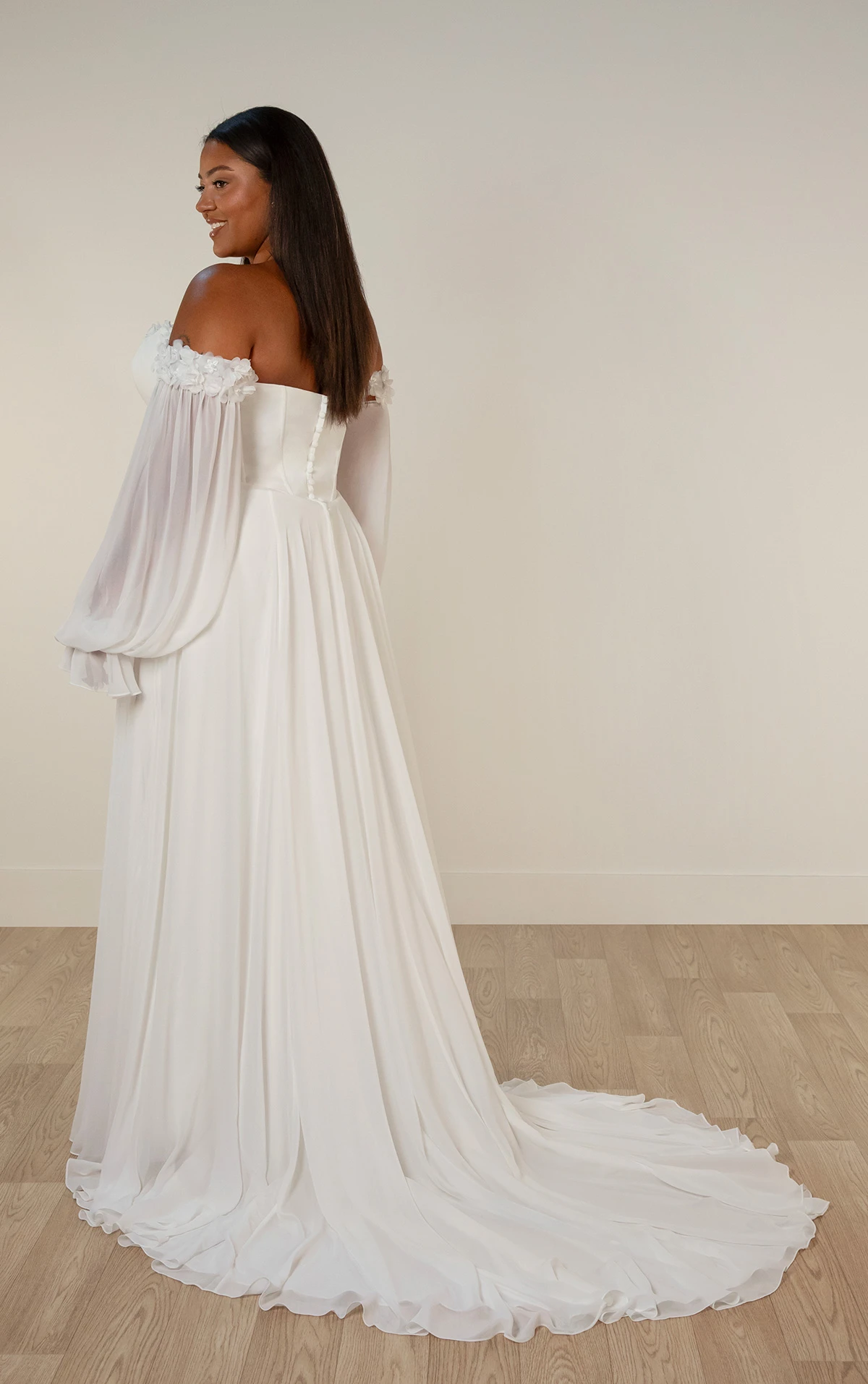 sy8244+ A-Line Plus Size Wedding Dress with 3D Floral Appliqués by Stella York