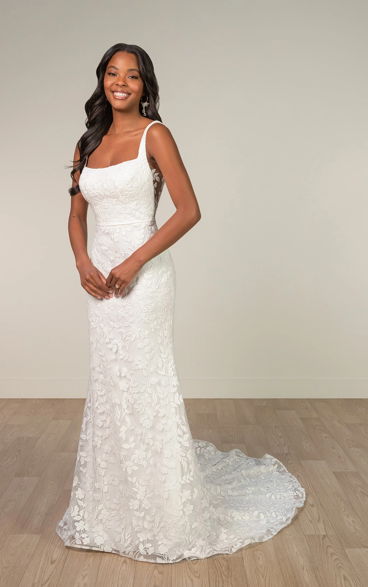 sy8253 Leafy Lace Scoop Neck Wedding Dress with Illusion Side Cutouts by Stella York